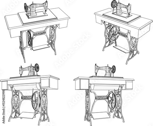 vector illustration of a classic traditional old sewing machine design that moves using the foot