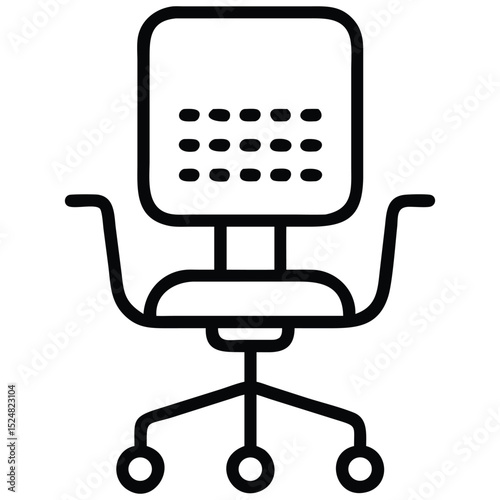 Outlined Office Chair Icon with Armrests and Wheels for Business Presentations and Website Design