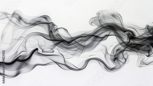 Elegant swirling smoke pattern on a clean white background, showcasing graceful movement and ethereal quality. Perfect for abstract art, creative projects, and modern designs.