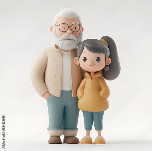 Endearing illustration of a grandfather and granddaughter duo capturing the essence of family bonds and love. Perfect for family-oriented projects, products, or heartwarming content.