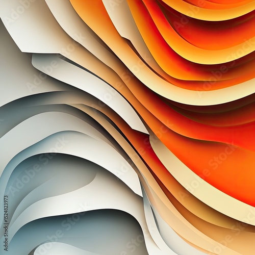 Abstract wavy pattern in orange, grey, and white