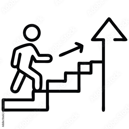 Person Climbing Stairs Towards Arrow, Represents Progress, Growth, and Direction to Success