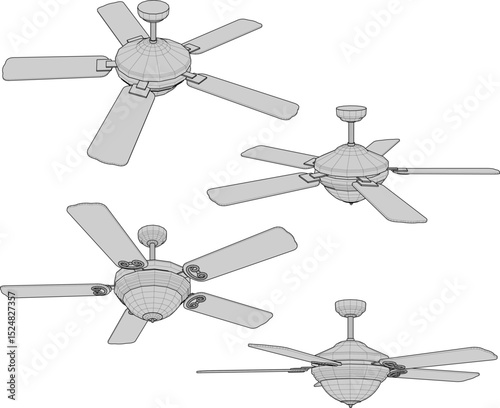 Vector illustration of classic vintage antique propeller ceiling fan design to eliminate indoor heat