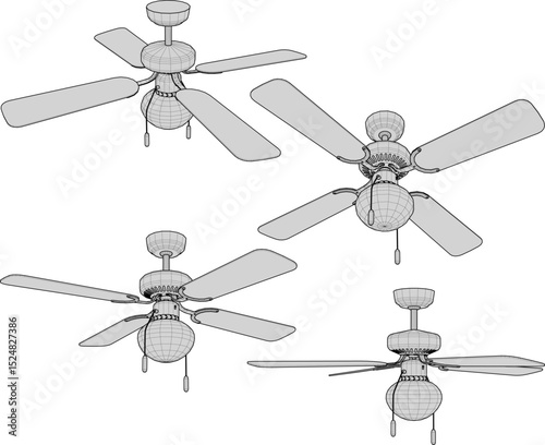 Vector illustration of classic vintage antique propeller ceiling fan design to eliminate indoor heat 