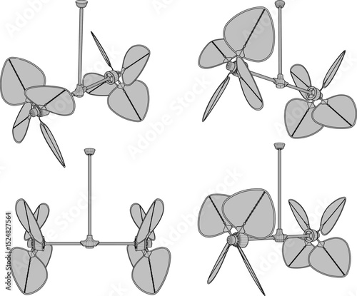 Vector illustration of classic vintage antique propeller ceiling fan design to eliminate indoor heat 