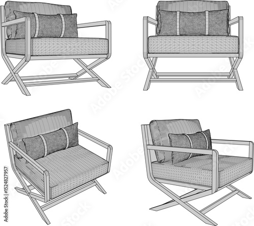 vector illustration of furniture design of living room sofa chair from traditional ethnic vintage wood