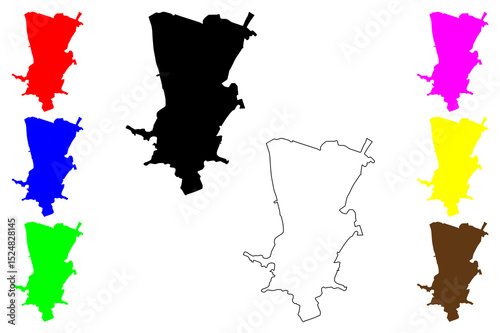 Qazvin city (Islamic Republic of Iran, Persia, IRI, Qazvin province) map vector illustration, scribble sketch Minoodar, Razhia, Arsas map
