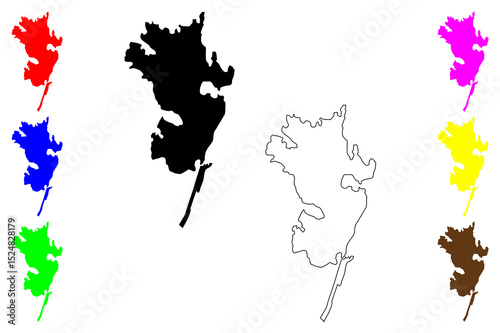 Sanandaj city (Islamic Republic of Iran, Persia, IRI, Kurdistan province) map vector illustration, scribble sketch Sine map