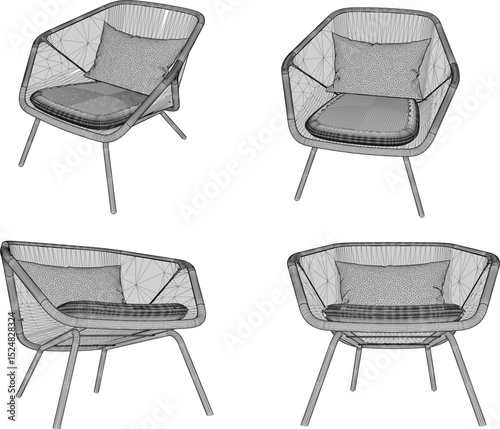 vector illustration of furniture design of living room sofa chair from traditional ethnic vintage wood 