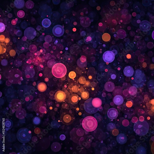 Abstract colorful bokeh lights, vibrant hues, glowing circles on dark background