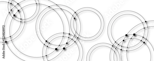Abstract connecting dots and circles. Abstract vector illustration with overlapping circles, dots. Abstract geometric pattern for banner flyer design/social media status featuring interconnected art. 