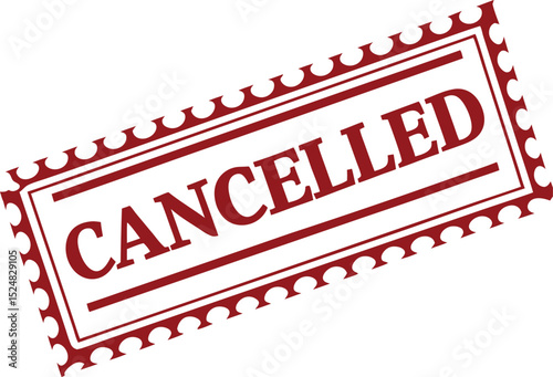 Bold red "Cancelled" stamp with a decorative border on a white background.