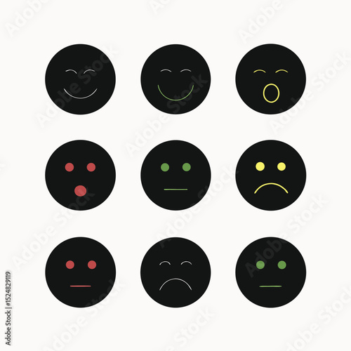 Collection of Diverse Emoticons Happy, Sad, and Neutral Facial Expressions