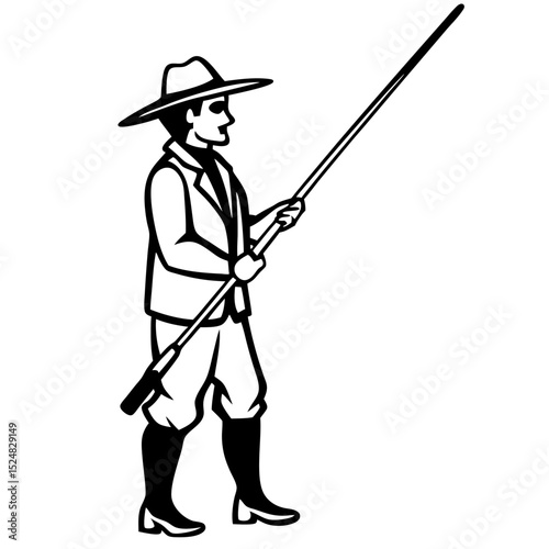 silhouette of a fisherman with fishing rod