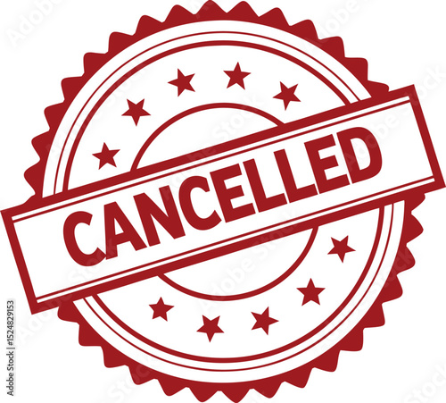 Red "Cancelled" Stamp with Stars and Serrated Edge, Business, and Legal Concepts.