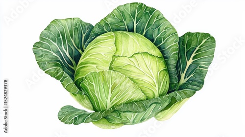 Fresh green cabbage with big leaves and crisp texture on white background ideal for food and healthy lifestyle concepts