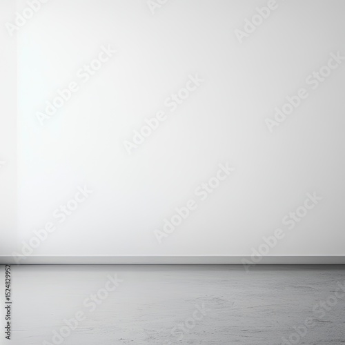 Minimalist interior scene featuring a blank white wall and grey floor