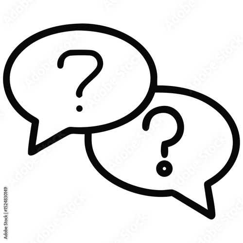Question Marks in Speech Bubbles Icon, Black and White Conversation Symbolism