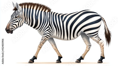 Detailed Illustration of a Walking Zebra on White Background