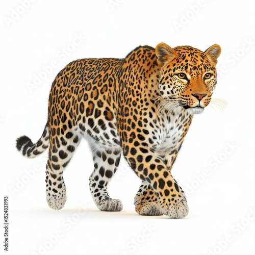 Majestic Leopard Walking on White Background