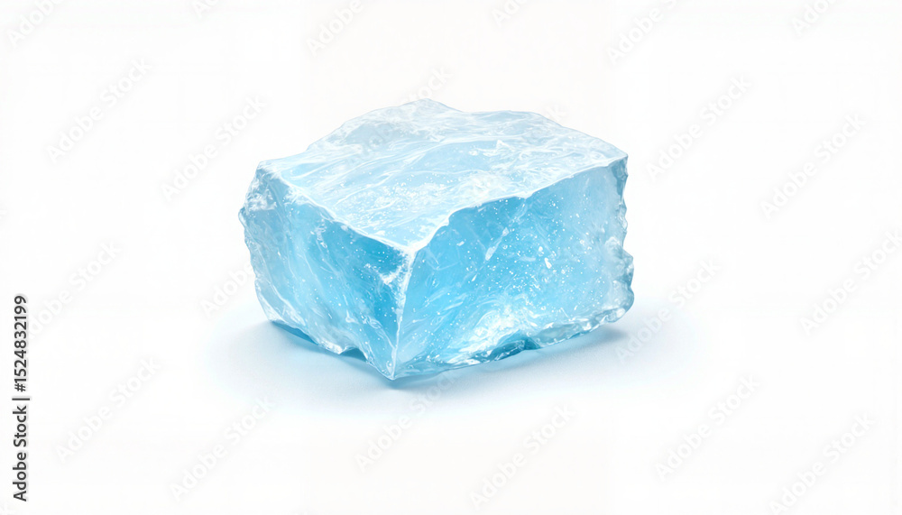 Obraz premium Blue ice crystal on white background
