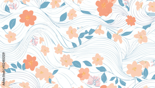 Simple Abstract Floral Seamless Pattern with Hand-Drawn Botanical Flowers and Leaves – Minimal Vector Design