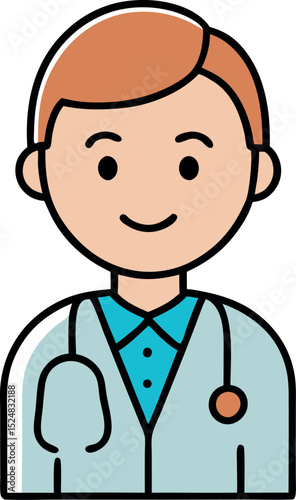
Cartoon doctor character with stethoscope. Flat vector illustration