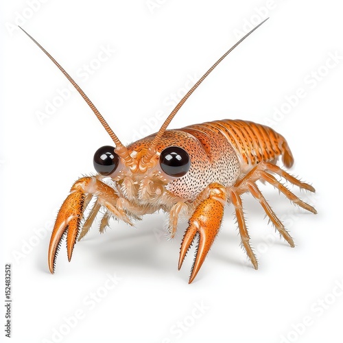 Close Up of an Orange Crayfish on White Background