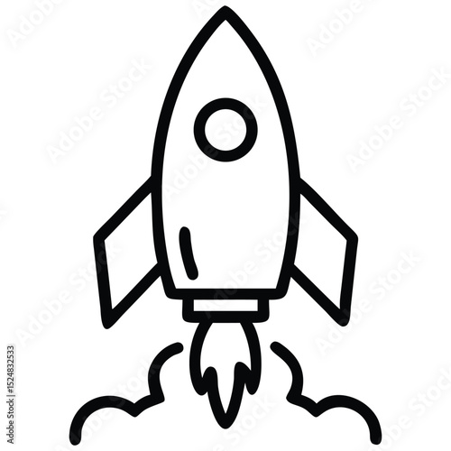 Rocket Launching Icon Graphic, Spacecraft Taking Off Design With Vapor Trails Illustration