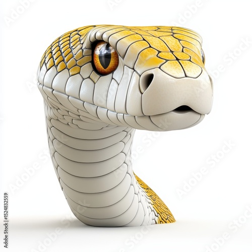 Close Up Yellow and White Snake Head Digital 3D Render