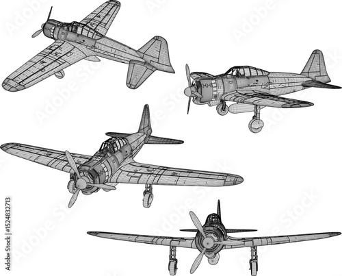 vintage classic airplane design world war vector illustration