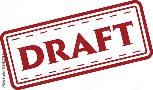 Red "Draft" Stamp with Dotted Outline, Isolated on White, Indicating Preliminary Document.