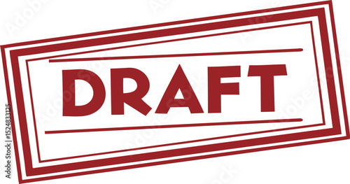 Bold "DRAFT" stamp in burgundy on white, angled for impact, initial stage.