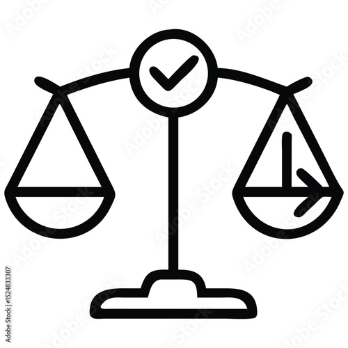 Scales of Justice Icon with Checkmark Symbol for Business Decision Approval