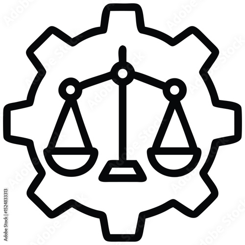 Scales of Justice Inside Gear Symbol Outlined Representing Legal Mechanism and Process