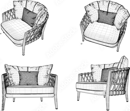 vector illustration of modern minimalist dining table sofa chair design