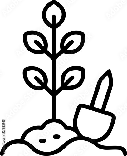 Eco friendly A sprouting plant with a trowel, symbolizing growth and gardening.
