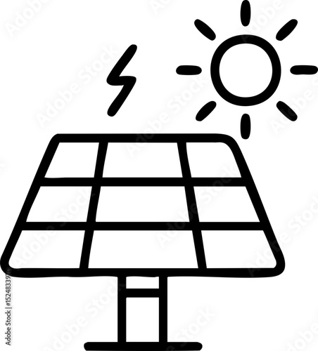 Eco friendly Solar panel with sun and lightning symbolizing renewable energy.