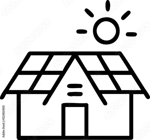 Eco friendly Solar panel house with sun illustration.