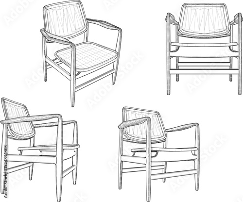 vector illustration of rattan wood chair furniture design for living room from traditional ethnic vintage wood 