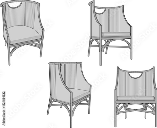 vector illustration of rattan wood chair furniture design for living room from traditional ethnic vintage wood