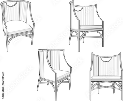 vector illustration of rattan wood chair furniture design for living room from traditional ethnic vintage wood 