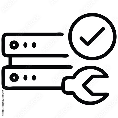 Server Maintenance Wrench, Checkmark, Database System Configuration and Repair