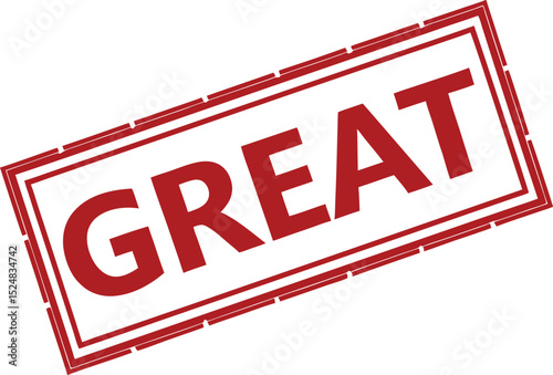 A simple bold red "GREAT" rubber stamp design for endorsements and approvals.