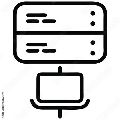 Server Rack Connected to Terminal Icon, Data Storage and Network Symbol Illustration