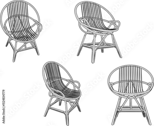vector illustration of rattan wood chair furniture design for living room from traditional ethnic vintage wood 