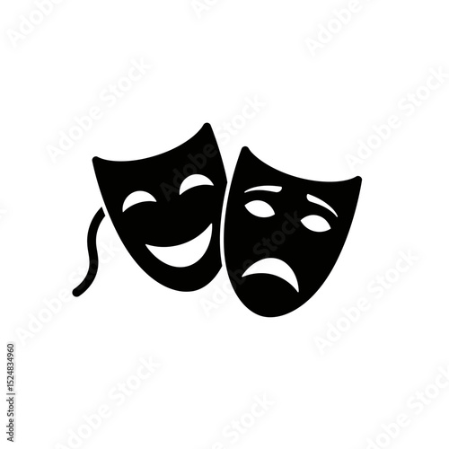 Theatrical masks isolated on white background. Comedy and tragedy mask concept icon. Vector stock