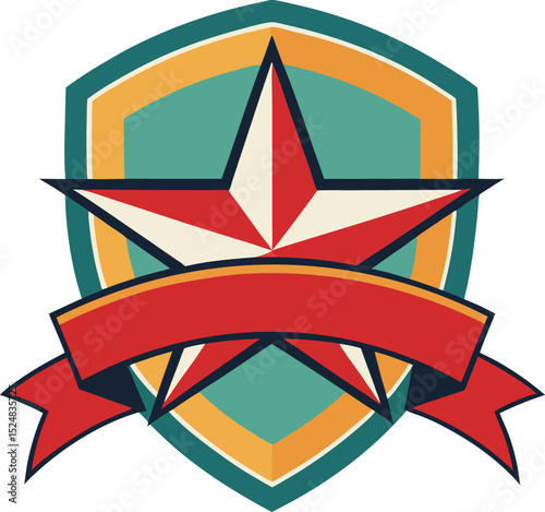 Shield Emblem with Star and Ribbon in Vibrant Colors