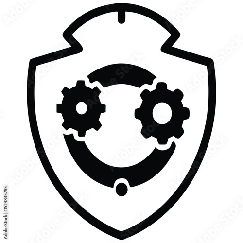 Shield Icon Featuring Gears and Connection Graphic, Technology Symbol for Security Concepts
