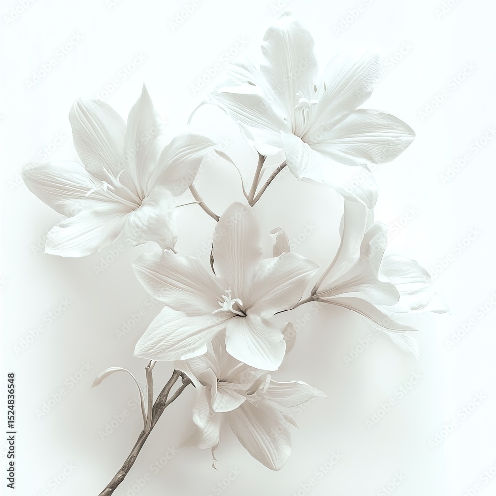 Fototapeta premium Delicate cluster of creamy white lilies on a plain background